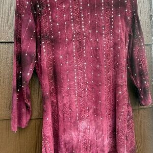 Dressbarn Red Embellished 3/4 Sleeve Tunic